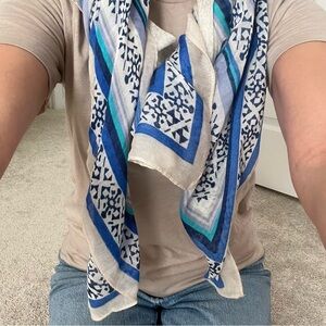 Blue and Beige Patterned Women’s Scarf